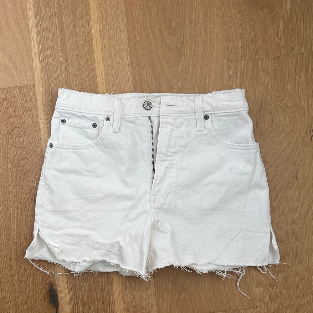 Abercrombie & Fitch High Rise Mom Frayed Hem White Jean Shorts